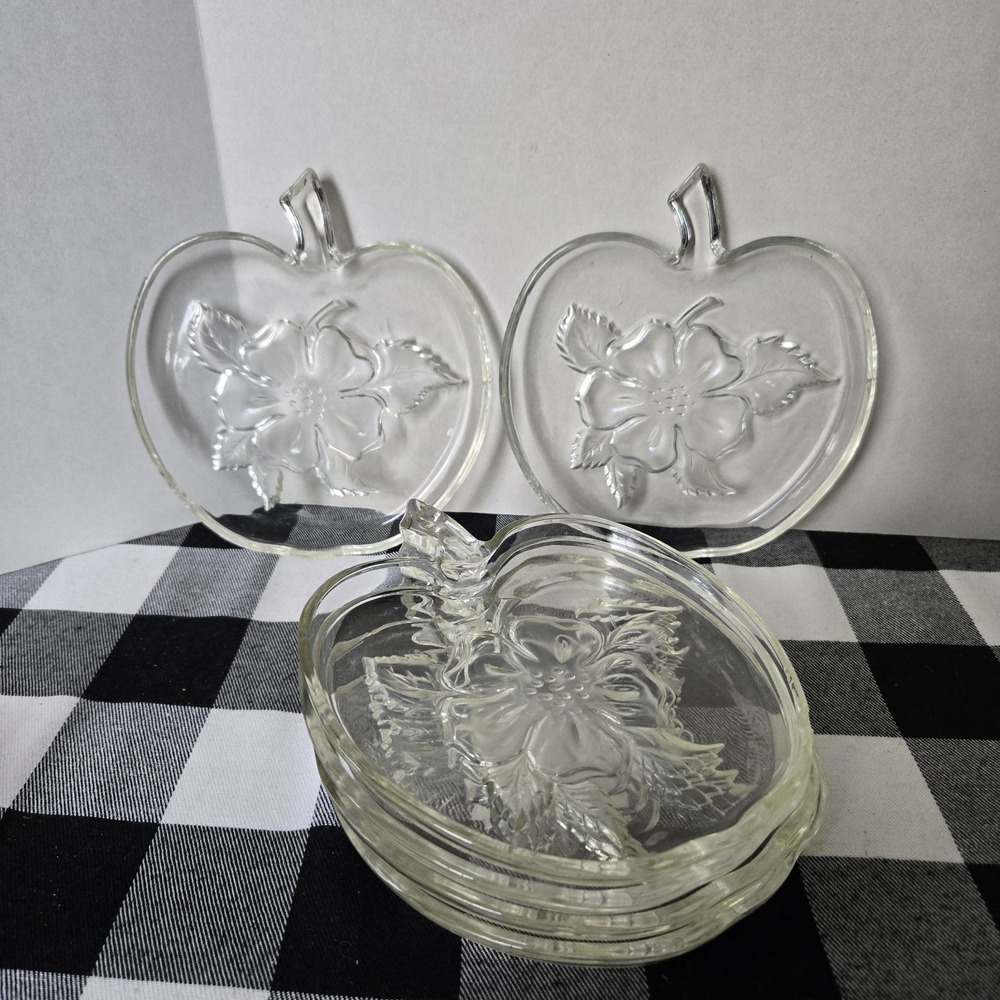 Hazel Atlas Apple Clear Glass Luncheon Plates With Apple Blossom Design Set Of 6